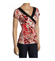 Red Scarf Print Surplice Top