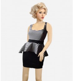 Black & White Stripe Peplum Dress