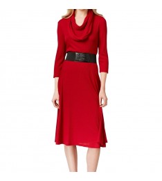 Red Belted Knit Sweater Dress