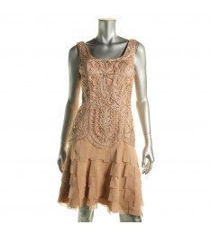 Beige Laser Strips Dress