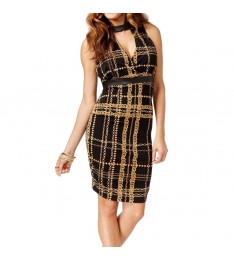 Black & Gold Chain Print Sheath Dress