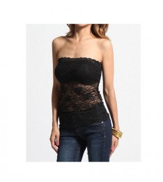 Black Floral Strapless Cami Tank