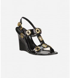 Kathryn Black Patent Leather Wedge Sandal