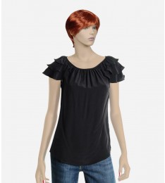Trina Turk Black Silk Blouse Ruffled Top