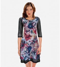Abstract Print Mesh Tunic Dress
