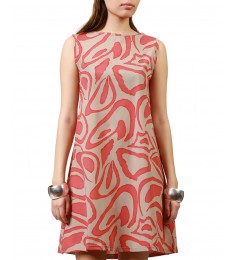 Beige & Pink Abstract Shift Dress