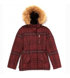 Dark Red Plaid Faux Fur Hooded Coat 