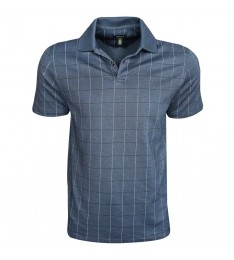 Men’s Blue Printed Windowpane Polo Shirt