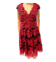 Red & Black Floral Lace Dress