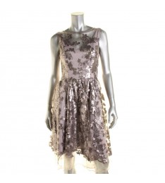 Purple Sequined A-Line Cocktail Dress 