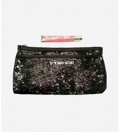BLACK SEQUIN ZIP CLUTCH