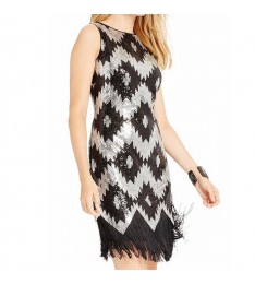 Black & White Sequin Fringe Sheath Dress
