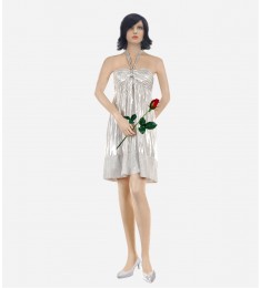 White Silver Silk Metallic Halter Dress