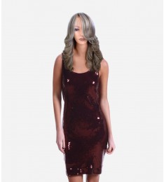Wine Sequin Cowl Back Dress