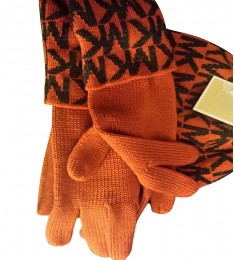 Women Men's Orange & White Hat & Gloves Set