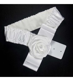 Womens Elastic Stretch Satin Rose White Waist Belt Band