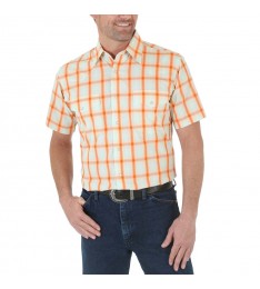 Orange Plaid Short-Sleeve Button-Up
