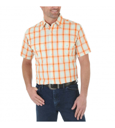 Orange Plaid Short-Sleeve Button-Up