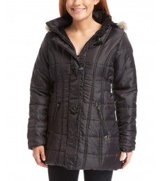 Black Toggle Puffer Coat