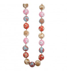 Pink & Blue Floral Wooden Bead Necklace