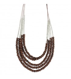Silvertone & Black Wood Beaded Multi-Srand Necklace