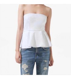 White Strapless Peplum Tank Top