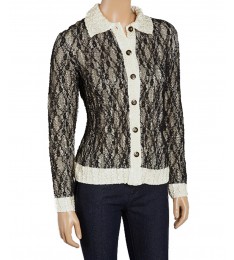 Ivory & Black Lace Pucker Button-Up
