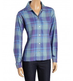 Blue & Lilac Plaid Button-Up Top