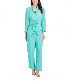 Turquoise Sheer Tie Detail Button-Up