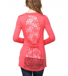 Coral Lace-Back Open Cardigan