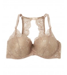 Gray Lace T-Back Push-Up Bra