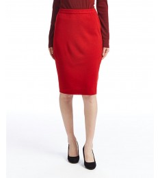 Red Wool-Blend Pencil Skirt