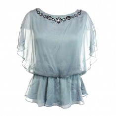 Blue Beaded Batwing Blouse