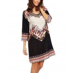 Black & Purple Geometric Feather Shift Dress