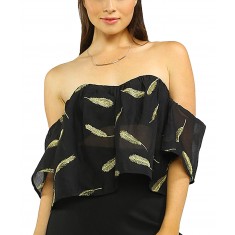 Black & Gold Leaf Off-Shoulder Top