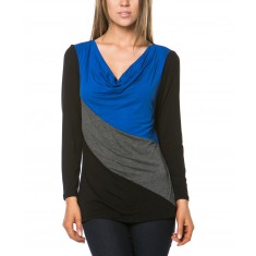 Royal Blue & Black Color Block Drape Top
