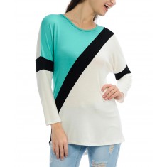 Mint & White Color Block Scoop Neck Top