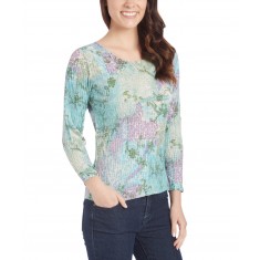 Olive & Teal Floral Pleated Top