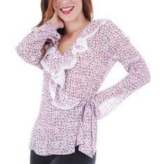Pink Leopard Ruffle V-Neck Top