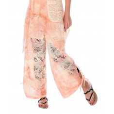 Cream Patchwork Sheer Palazzo Pants