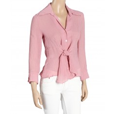 Pink Crinkle Tie-Front Button-Up Shirt