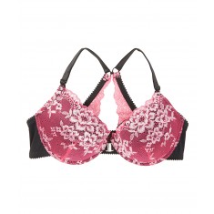 Black & Pink Lace Push-Up Racerback Bra