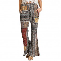 Coral & Green Patchwork High-Waist Palazzo Pants