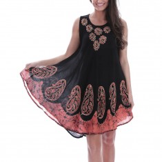 Black & Orange Floral Tie-Dye Shift Dress