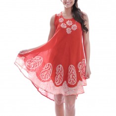 Red Floral Tie-Dye Shift Dress