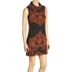 Orange & Black Lace Print Sleeveless Dress