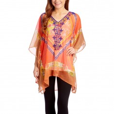 Coral Sheer Scarf Print Hi-Low Tunic