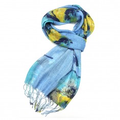 Blue Floral Fringe Scarf