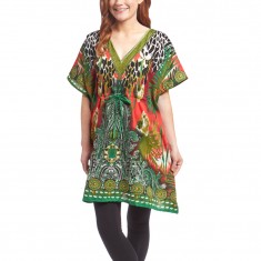 Green Animal Silk Caftan