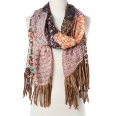 Brown Retro Patchwork Fringe Scarf